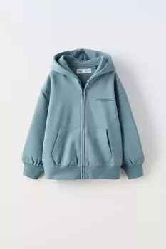 Худи с принтом слогана ZARA, средне-синий