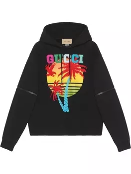 Худи с принтом Sunset и съемными рукавами Gucci, черный