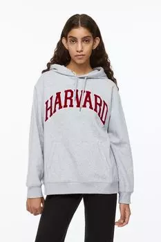 Худи с рисунком H&amp;M, светло-серый меланж/гарвард