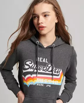 Худи с винтажным логотипом Superdry, серый