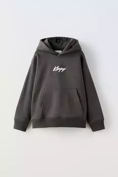 Худи с вышивкой ZARA, темный антрацит