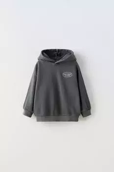 Худи с вышивкой ZARA, темный антрацит