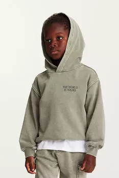 Худи с выстиранным эффектом и принтом H&M, хаки