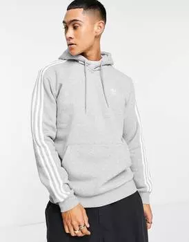Худи серого цвета с 3 полосками adidas Originals adicolor