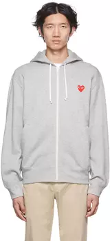 Худи серого цвета с сердечками Comme des Garons Play