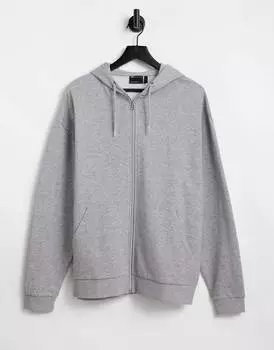 Худи серого меланжевого оверсайз на молнии ASOS DESIGN