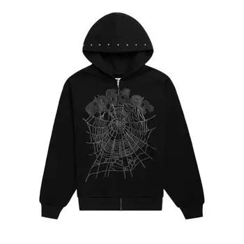 Худи Sp5der Og Web Studded Zip Hoodie 'Black', черный