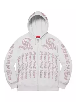 Худи SS22- Ash Grey со стразами Supreme, серый