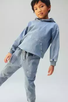 Худи стираного вида с принтом H&M, синий