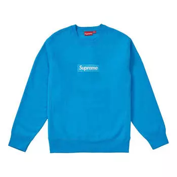 Худи Supreme Box Logo Crewneck Bright Royal Classic Round Neck Pullover Fleece Lined Unisex Blue, синий