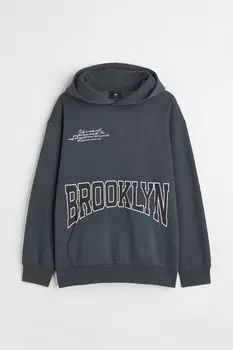 Худи свободного кроя H&amp;M, темно-серый/бруклинский волк