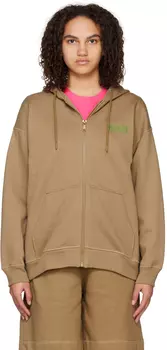 Худи свободного кроя на молнии светло-коричневого цвета GANNI