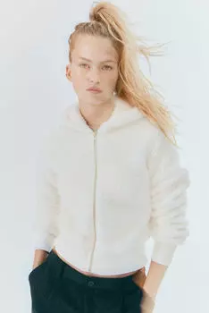 Худи teddy на молнии H&M, белый