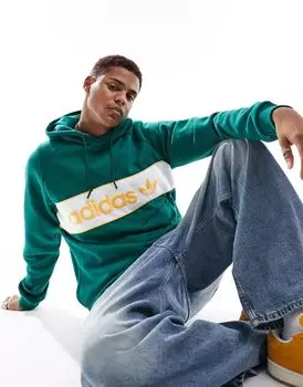 Худи темно-зеленого и желтого цвета с линейным логотипом adidas Originals