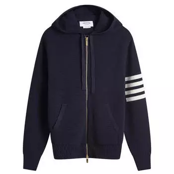 Худи Thom Browne 4 Bar Textured Zip Through Hoodie, темно-синий
