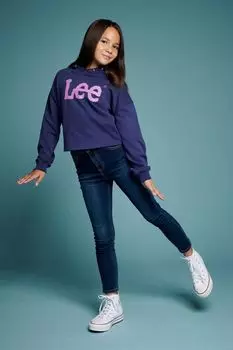 Худи Wobbly для девочек синего цвета с принтом Lee, синий