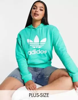 Худи зеленого цвета с крупным логотипом adidas Originals Plus