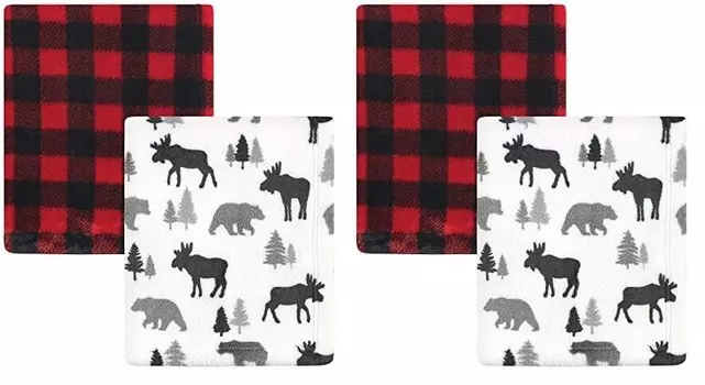 Hudson Baby Унисекс Детские уютные плюшевые роскошные одеяла, 2 шт., Плед Moose Buffalo, один размер (2 шт. в упаковке), Moose Buffalo Plaid