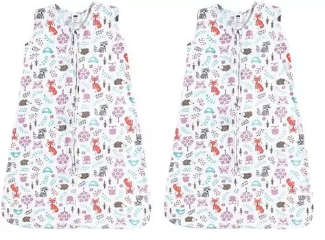 Hudson Baby, унисекс, детский хлопковый спальный мешок без рукавов, мешок, одеяло, лесная лисица, 18–24 месяца (2 шт. в упаковке), Woodland Fox