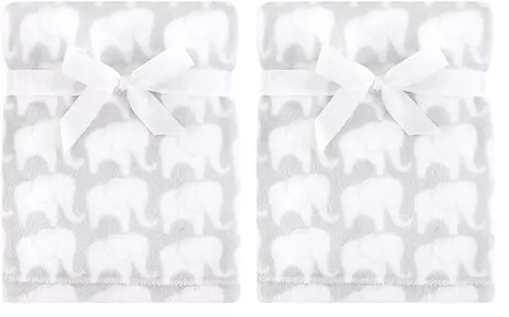 Hudson Baby унисекс детское одеяло из шелковистого плюша и кораллового флиса, серый слон, 30x40 дюймов (2 шт. в упаковке), Gray Elephant