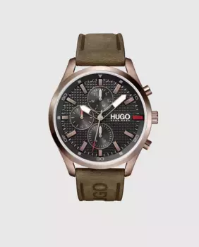 Hugo 1530162 многофункциональные коричневые кожаные мужские часы, коричневый