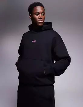 Hugo Blue co-ord свободная толстовка с капюшоном черного цвета с розовым логотипом
