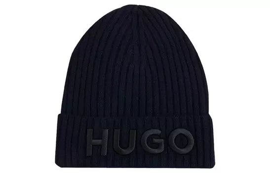 HUGO BOSS Мужская шерстяная шапка темно-синего цвета