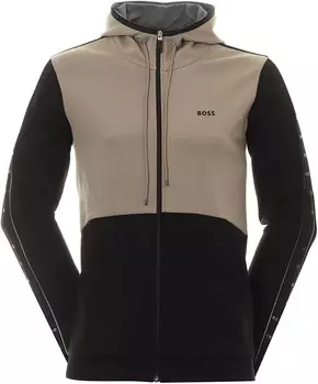 Hugo Boss Мужская толстовка с капюшоном на молнии черного цвета хаки с цветными блоками и полной молнией, черный