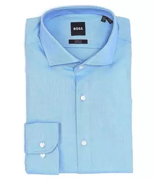 Hugo Boss Sharp-Fit — саржевая классическая рубашка с раздвинутым воротником Easy Iron, синий