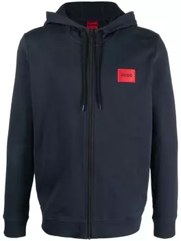 HUGO chest logo-patch hoodie, синий