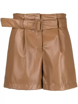 HUGO high-waisted faux-leather shorts, коричневый