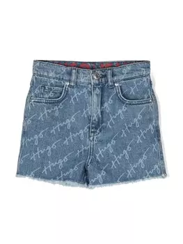 HUGO KIDS джинсовые шорты с логотипом, синий