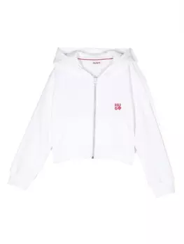 HUGO KIDS худи на молнии с логотипом, белый