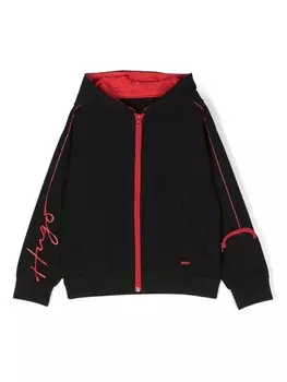 HUGO KIDS худи на молнии с логотипом, черный