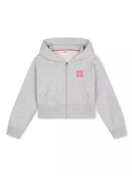 HUGO KIDS худи на молнии с логотипом, серый