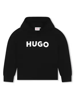 HUGO KIDS худи с приспущенными плечами и логотипом, черный