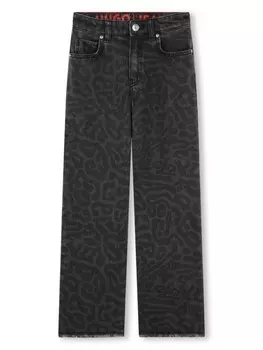 HUGO KIDS прямые джинсы с леопардовым принтом, черный