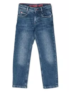 HUGO KIDS прямые джинсы с нашивкой-логотипом, синий