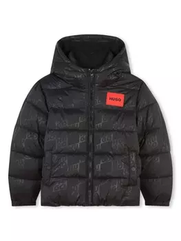 HUGO KIDS пуховик с логотипом, черный