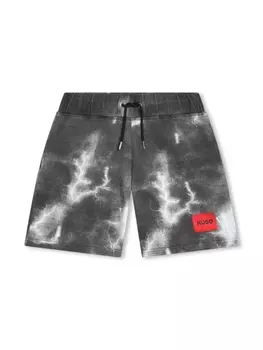 HUGO KIDS шорты-бермуды с кулиской и принтом, черный