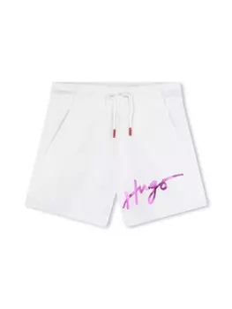HUGO KIDS шорты с кулиской и логотипом, белый