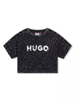 HUGO KIDS укороченная футболка с логотипом, черный