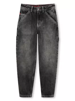 HUGO KIDS зауженные брюки с нашивкой-логотипом, черный