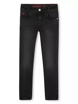 HUGO KIDS зауженные джинсы с нашивкой-логотипом, черный
