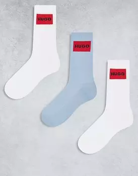 HUGO RED, 3 пары носков для тренировок с логотипом на спине, цвет белый/голубой