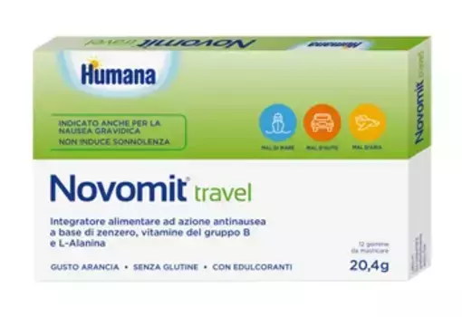 Humana Novomit Travel Добавка против тошноты, 12 жевательных резинок без глютена