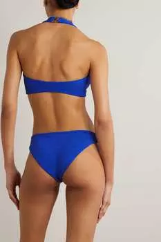 HUNZA G + NET SUSTAIN Купальник Coco из ткани сирсакер с треугольными чашечками и вырезом халтер, военно-морской