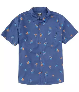 Hurley One & Only Lido Тканая рубашка с короткими рукавами и принтом, синий