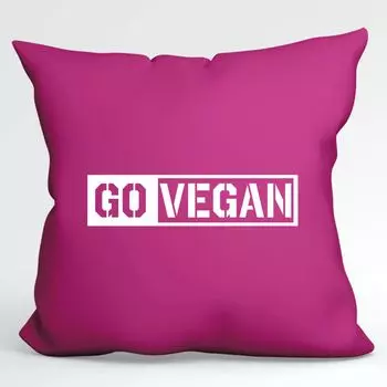 Huuraa Go Vegan Cushion Современная декоративная подушка с наполнителем, размер 40 x 40 см, цвет фуксии, с мотивом для всех веганов. Идея подарка для друзей и семьи Hellweg Druckerei
