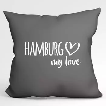 Huuraa Pillow Hamburg my love декоративная подушка с наполнителем 40x40см размер Steel Grey для всех любителей Гамбурга Германия идея подарка для друзей и семьи Hellweg Druckerei